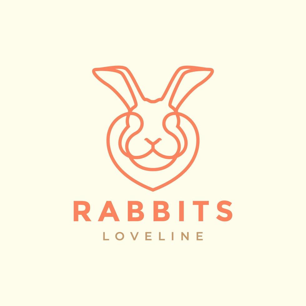 tête de dessin au trait minimal moderne lapin avec amour logo design vecteur symbole graphique icône illustration idée créative