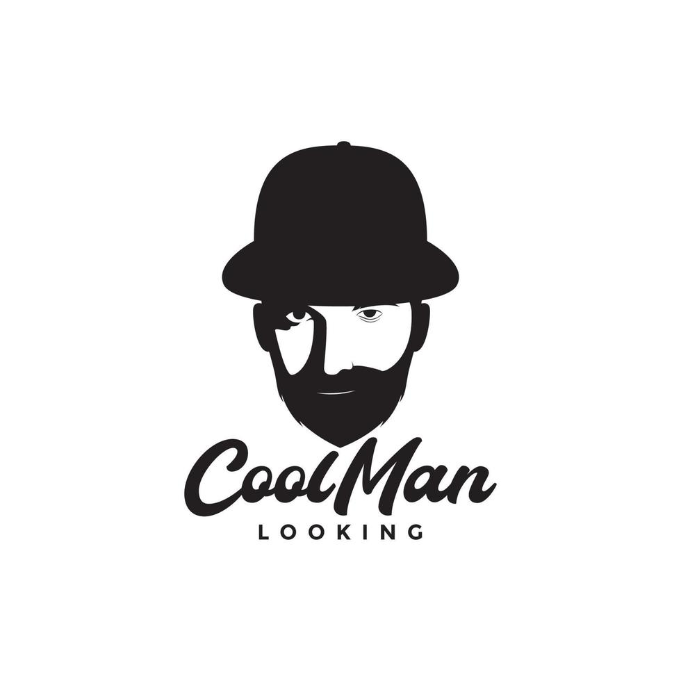 homme mystère avec barbe et chapeau détective logo design vecteur symbole graphique icône illustration idée créative