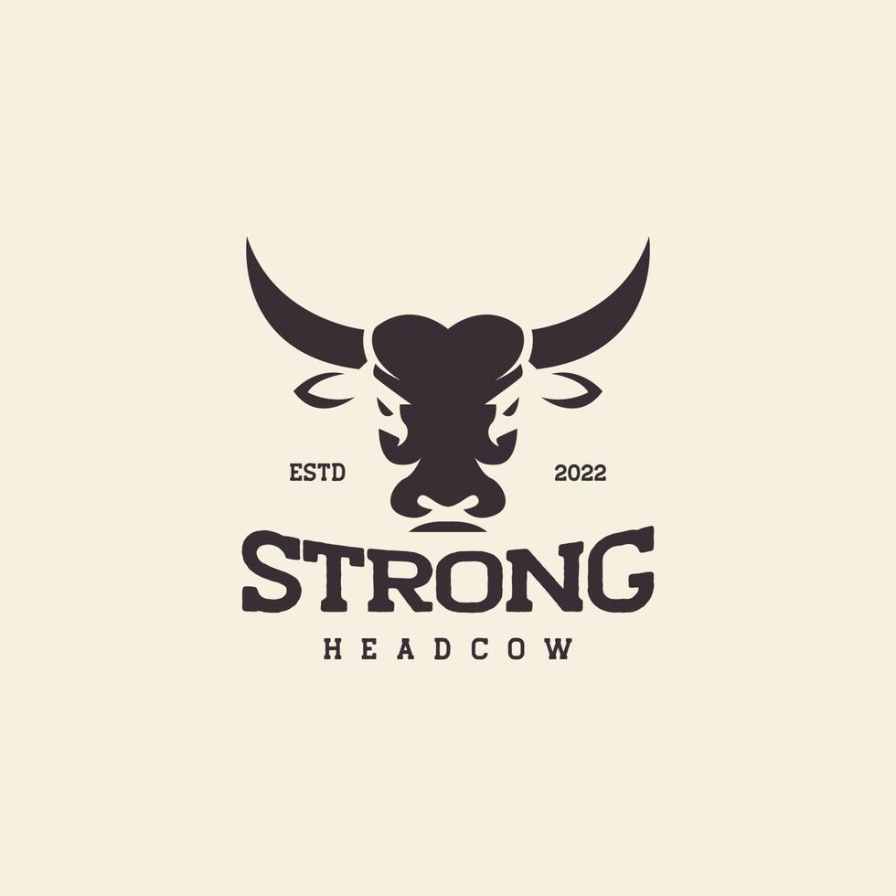 tête forte vache bétail vintage logo design vecteur graphique symbole icône illustration idée créative