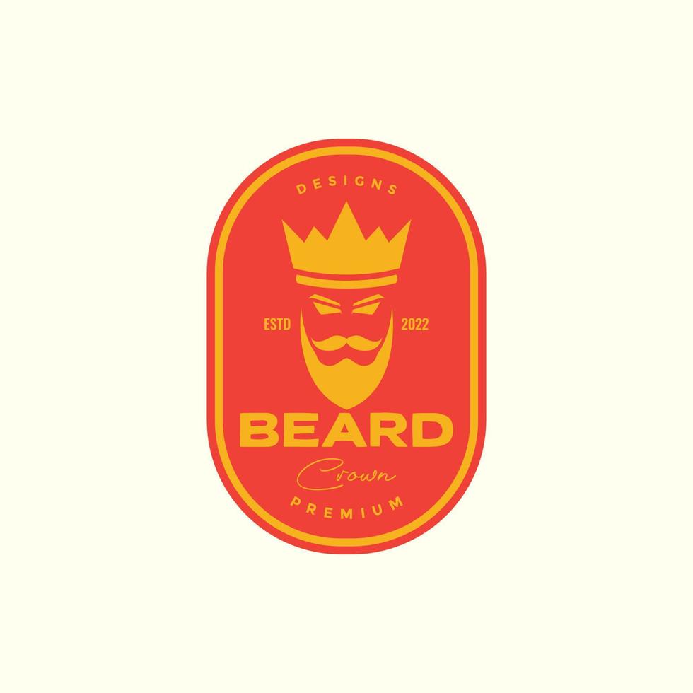 tête homme barbe couronne avec insigne coloré logo vintage design vecteur symbole graphique icône illustration idée créative