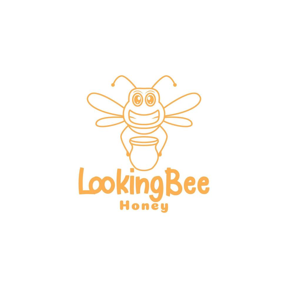 ligne dessin animé mignon abeille tenir miel logo design vecteur graphique symbole icône illustration idée créative