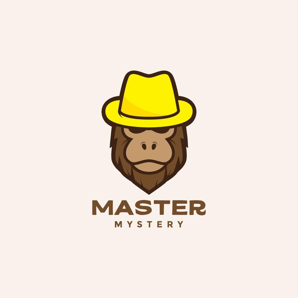 singe tête de dessin animé cool coloré avec chapeau logo design vecteur symbole graphique icône illustration idée créative