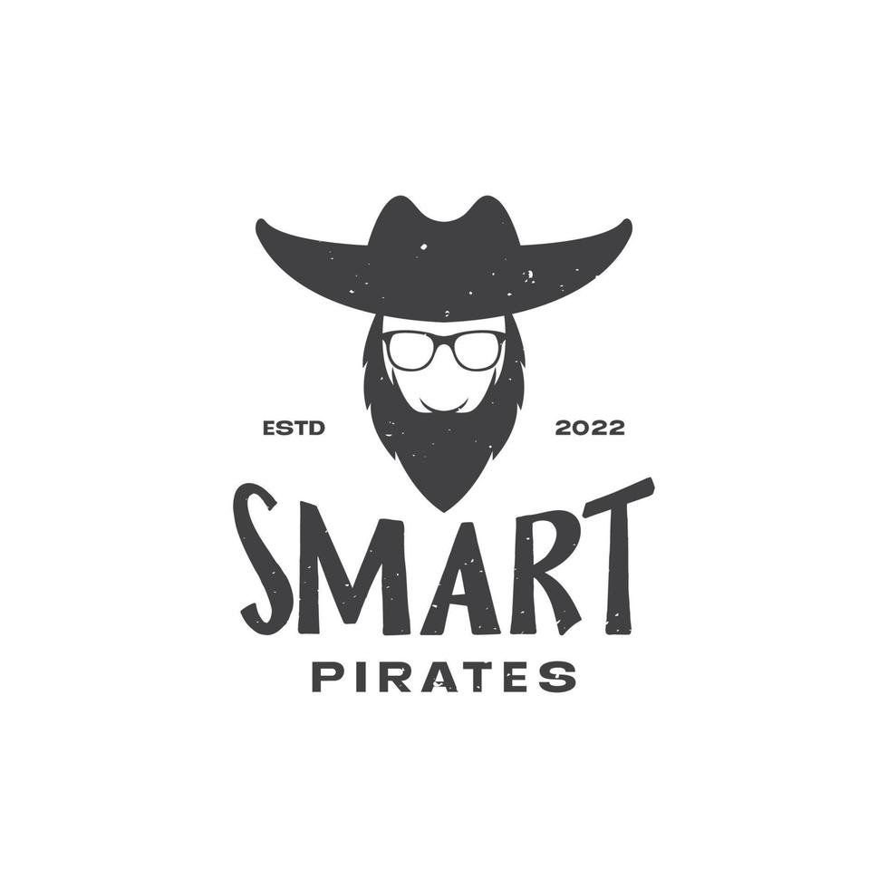 pirate intelligent avec barbe logo vintage design graphique vectoriel symbole icône illustration idée créative