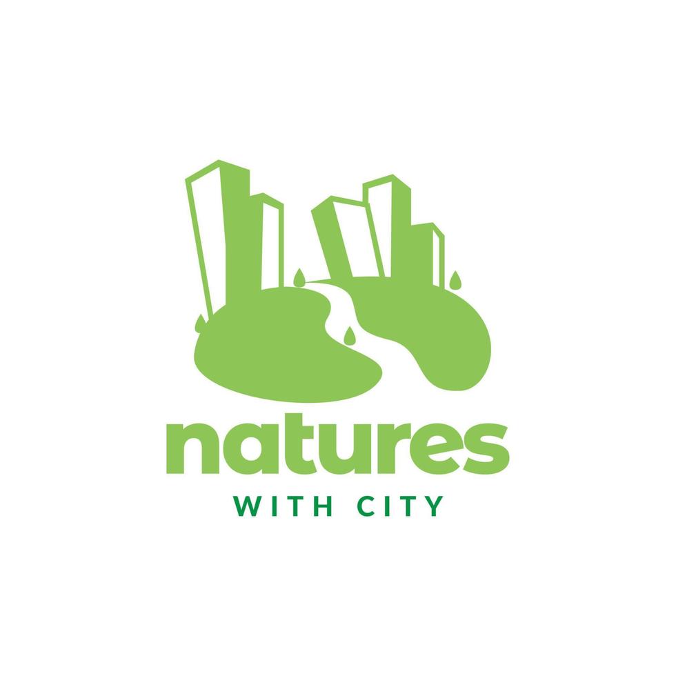 bureau de construction de ville avec création de logo de cour verte vecteur symbole graphique icône illustration idée créative