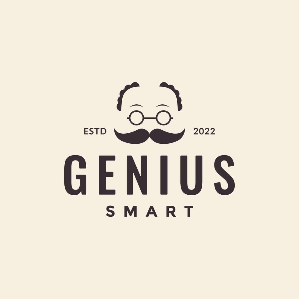 homme génie intelligent avec moustache logo design vecteur symbole graphique icône illustration idée créative