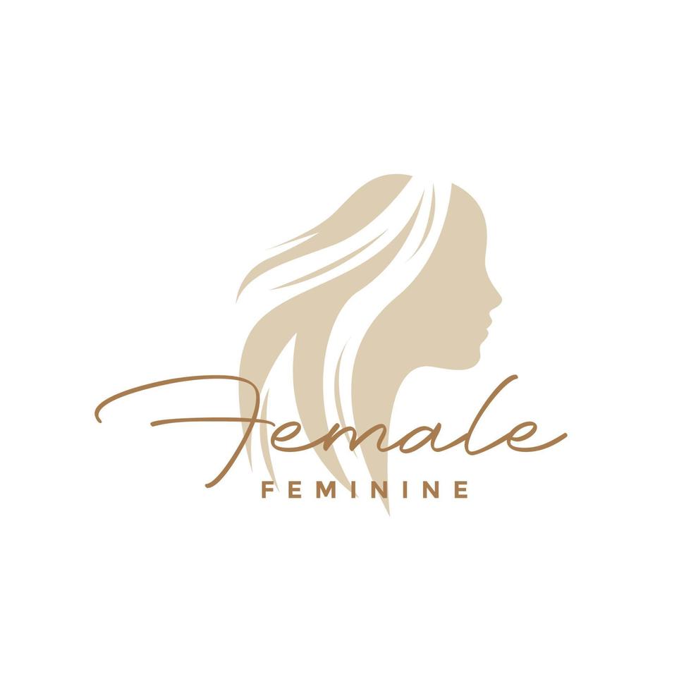 luxe féminin tête femmes cheveux longs soins logo design vecteur graphique symbole icône illustration idée créative