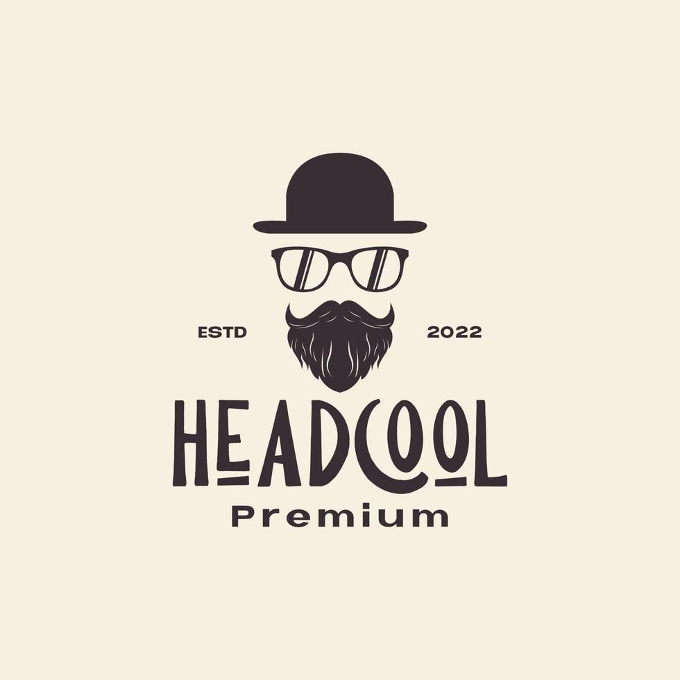 hipster vintage cool homme avec barbe chapeau et lunettes de soleil création de logo vecteur symbole graphique icône illustration idée créative