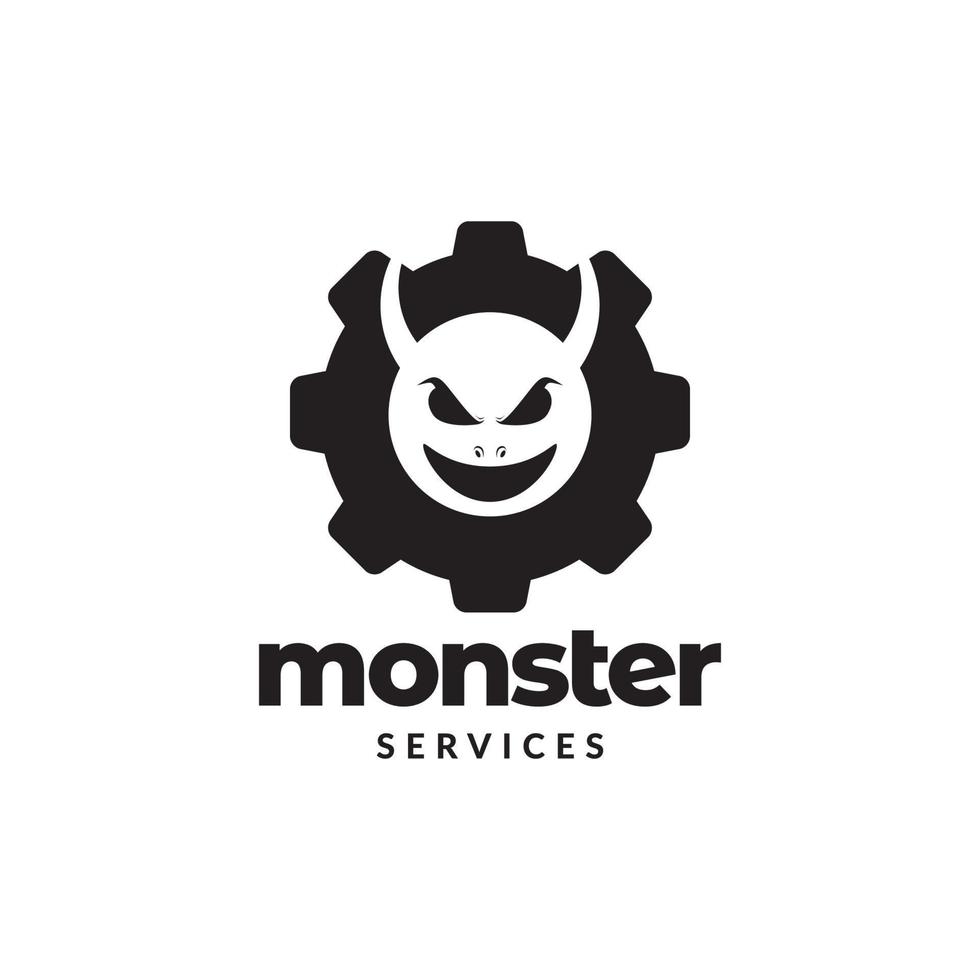 tête de monstre maléfique avec conception de logo de service d'engrenage symbole graphique vectoriel icône illustration idée créative