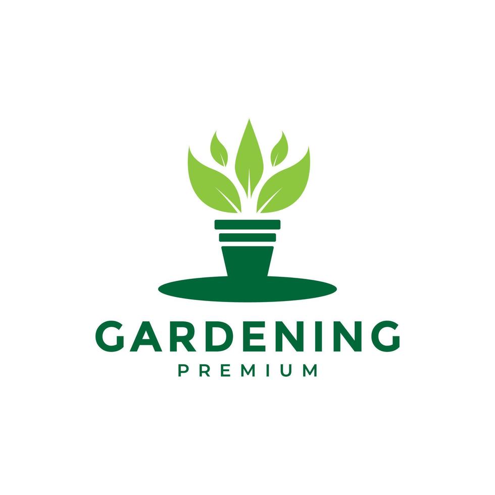 plante verte simple avec pot jardinage logo design vecteur symbole graphique icône illustration idée créative
