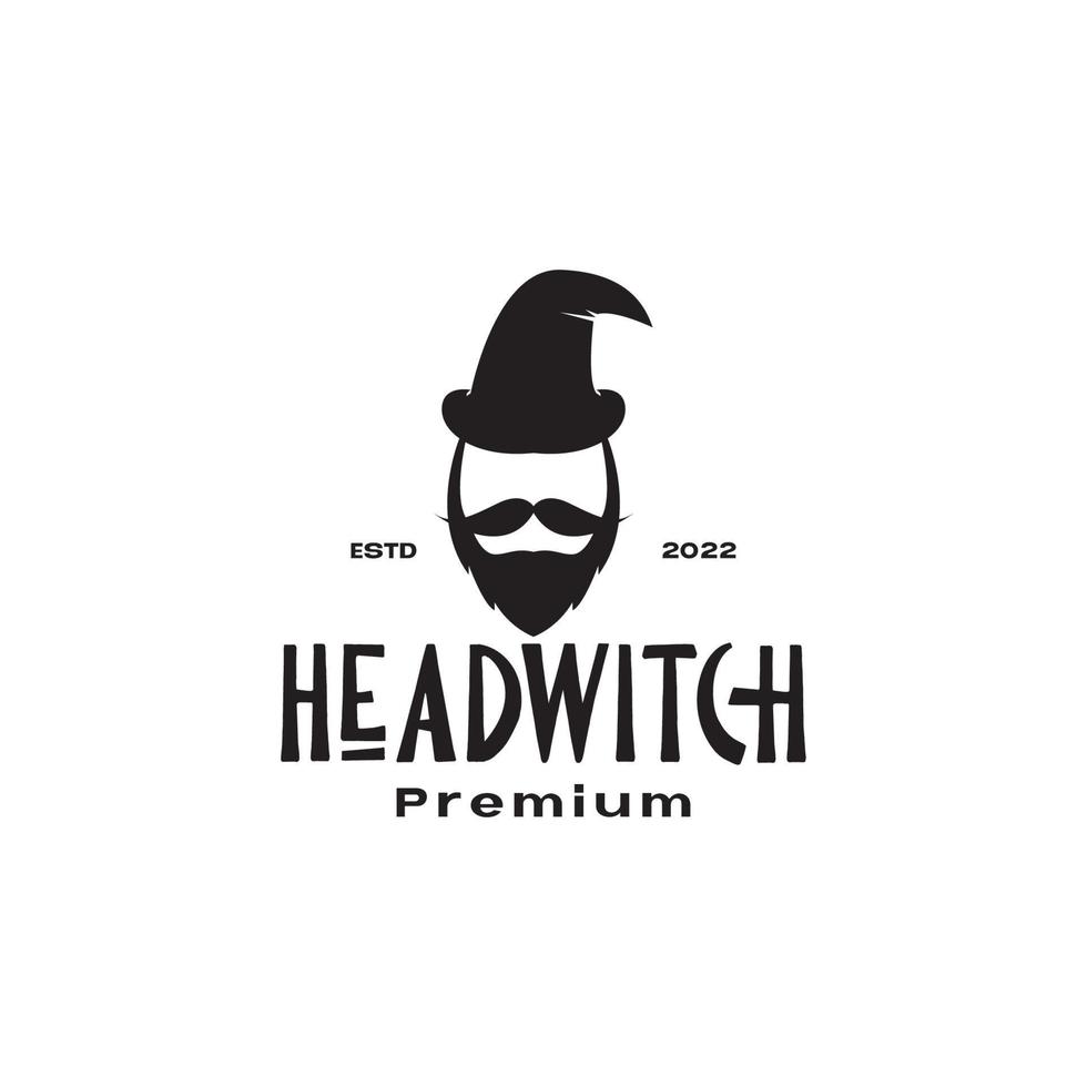 tête homme barbe avec chapeau sorcière logo design vecteur symbole graphique icône illustration idée créative