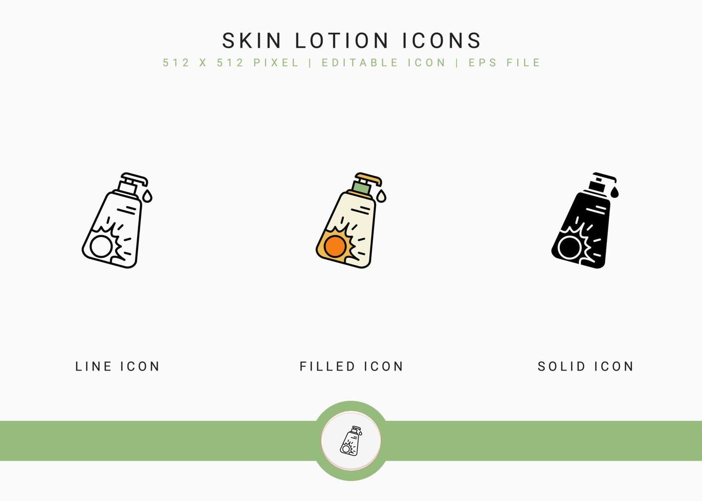 les icônes de lotion pour la peau définissent une illustration vectorielle avec un style de ligne d'icône solide. concept de protection contre les ultraviolets. icône de trait modifiable sur fond blanc isolé pour la conception Web, l'interface utilisateur et l'application mobile vecteur