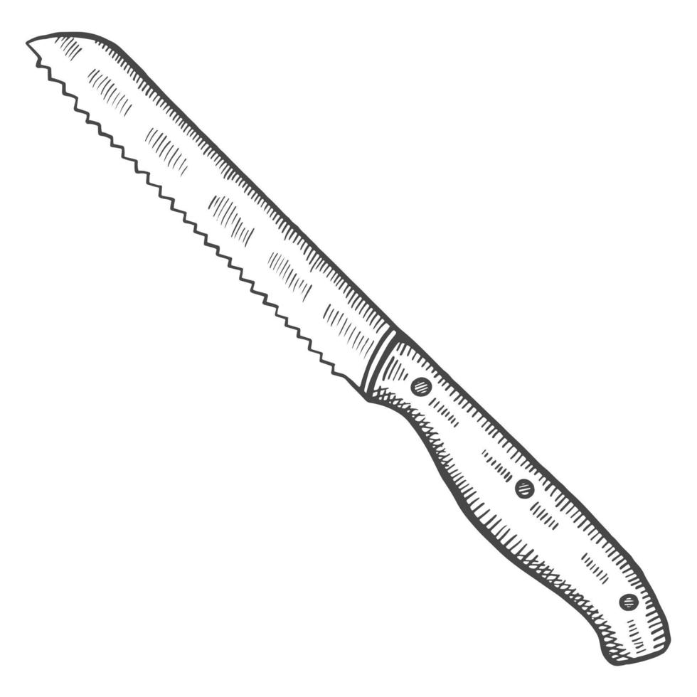 couteau à pain de cuisine croquis dessiné à la main doodle isolé avec style de contour vecteur