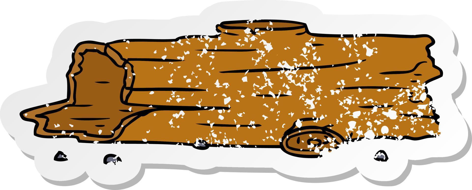 doodle de dessin animé d'autocollant en détresse d'une bûche d'arbre vecteur