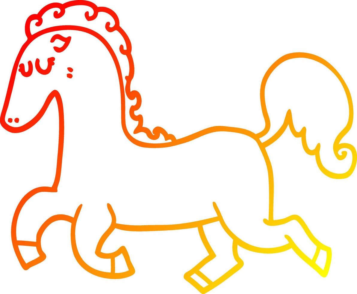 ligne de gradient chaud dessinant un cheval de dessin animé en cours d'exécution vecteur