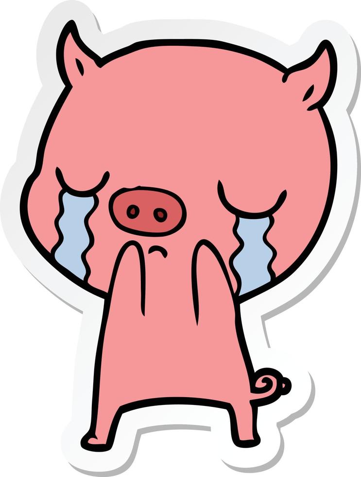 autocollant d'un cochon de dessin animé qui pleure vecteur