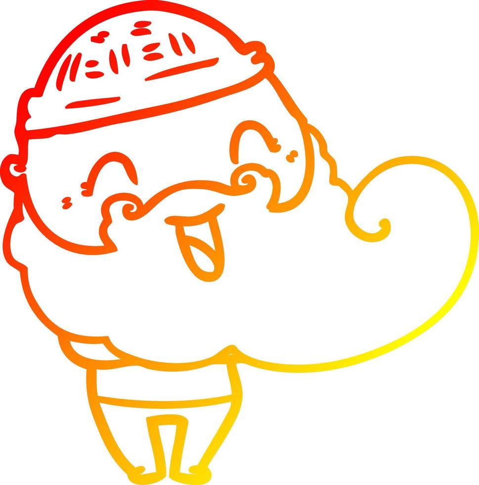 ligne de gradient chaud dessinant un homme heureux avec barbe et chapeau d'hiver vecteur