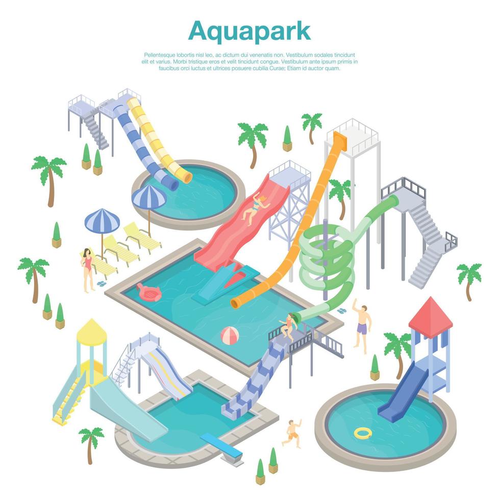 bannière de concept de parc aquatique de la ville, style isométrique vecteur