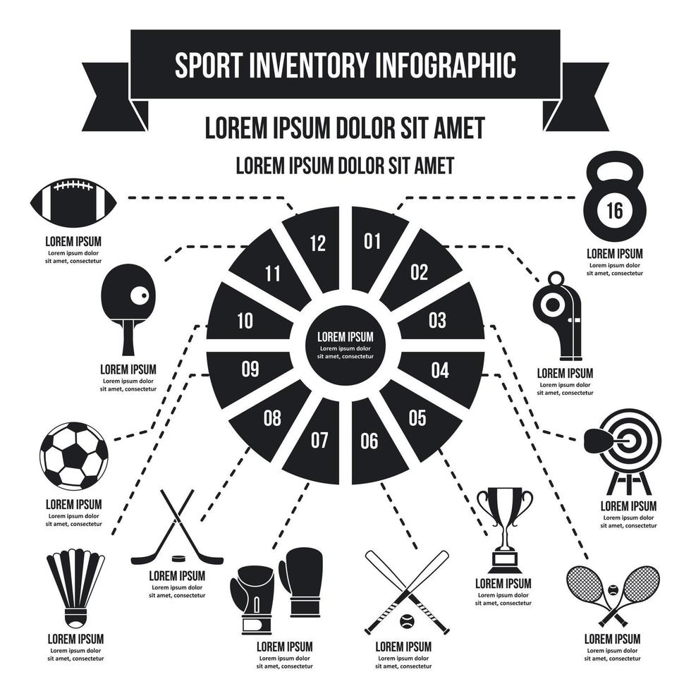 concept d'infographie d'inventaire de sport, style simple vecteur