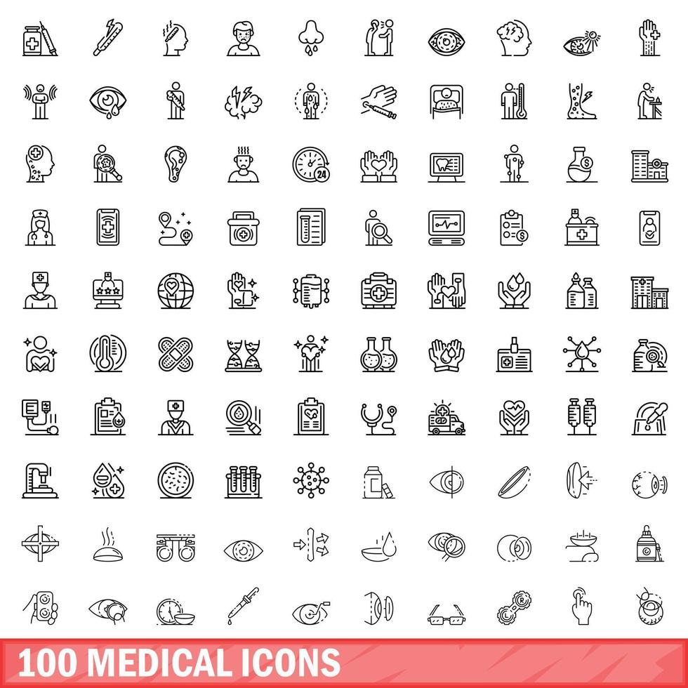 Ensemble de 100 icônes médicales, style de contour vecteur