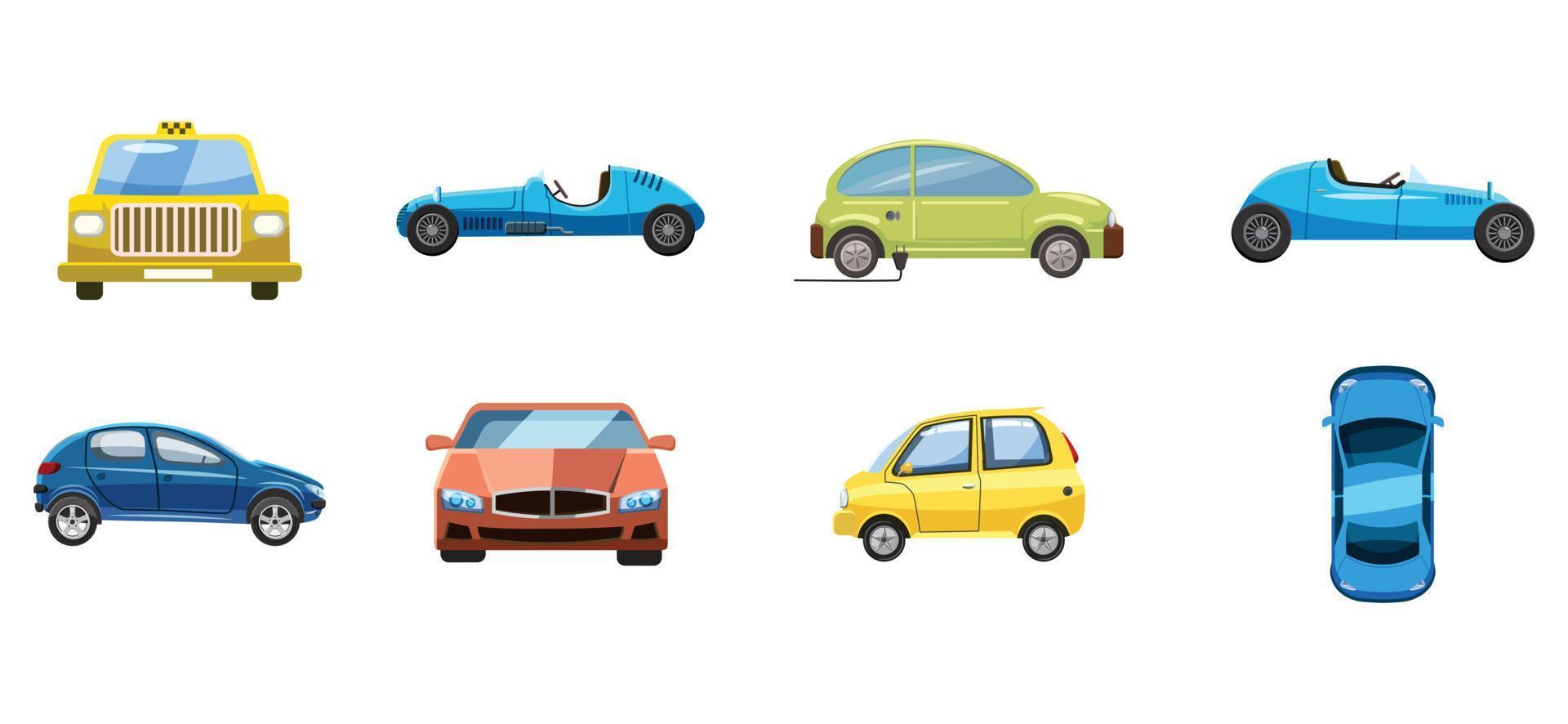 jeu d'icônes de voiture, style cartoon vecteur