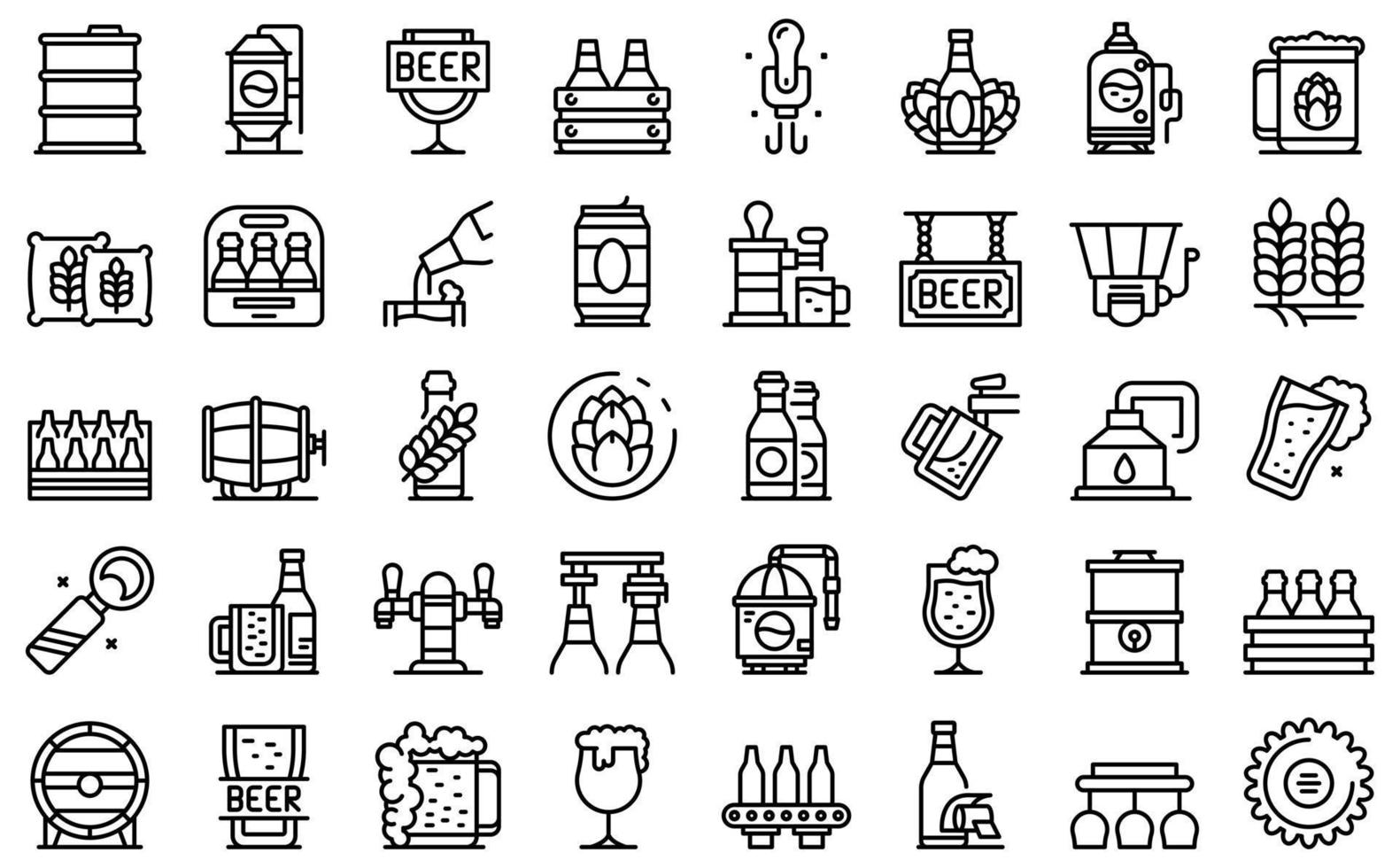 les icônes de la brasserie définissent le vecteur de contour. bière alcool