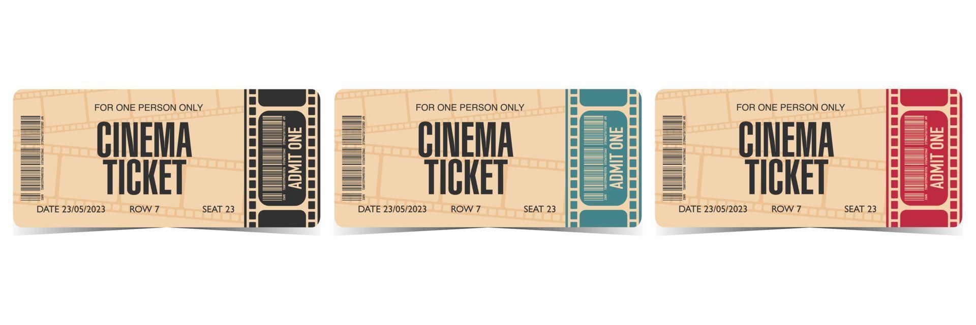 ensemble de billets de cinéma avec code-barres et coins arrondis