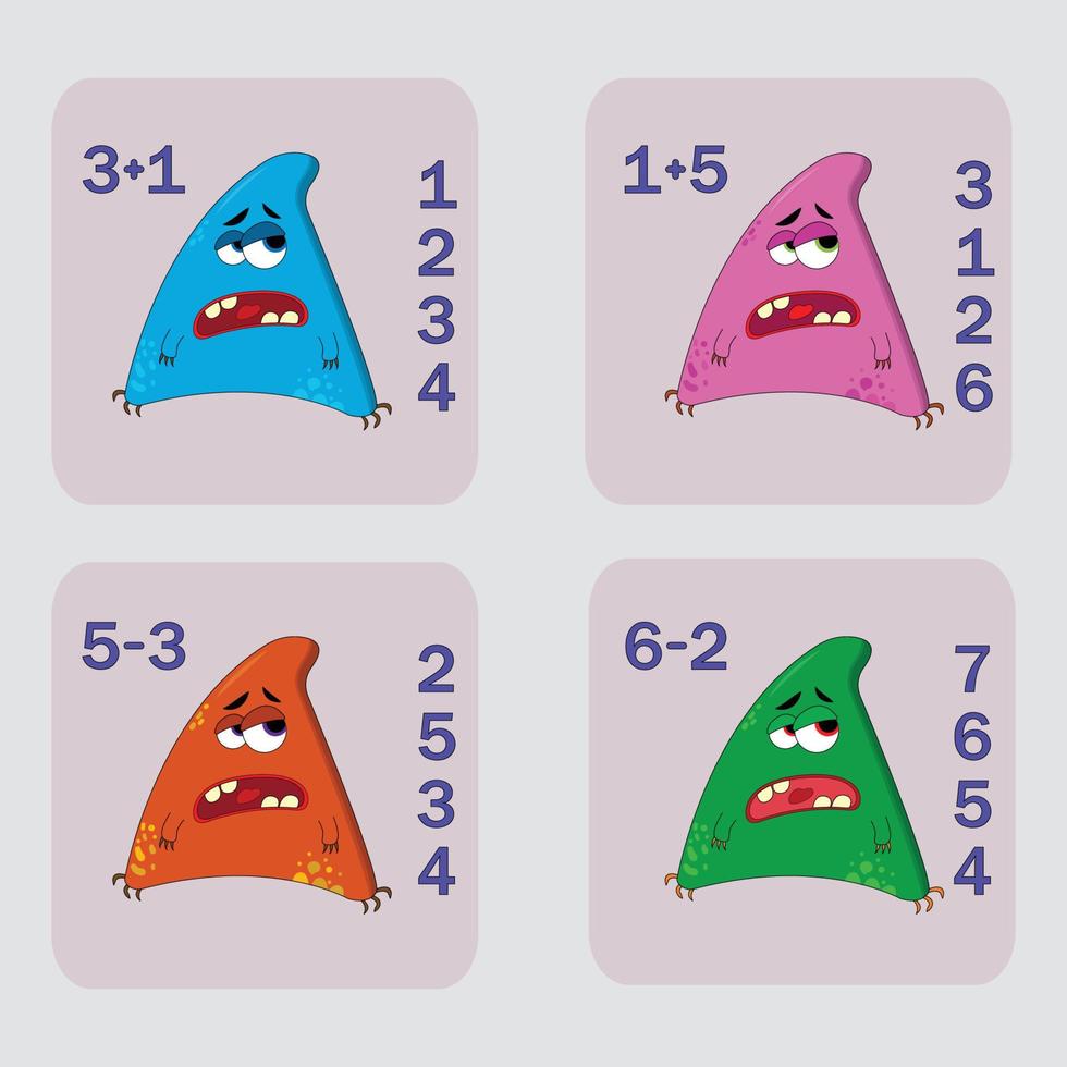 jeu de comptage avec des monstres rigolos. feuille de travail préscolaire, feuille d'activité pour enfants, feuille de travail imprimable vecteur