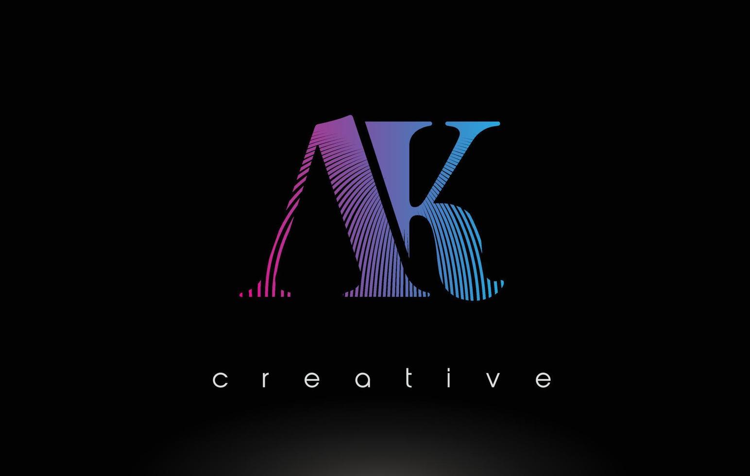 création de logo ak avec plusieurs lignes et couleurs bleu violet. vecteur