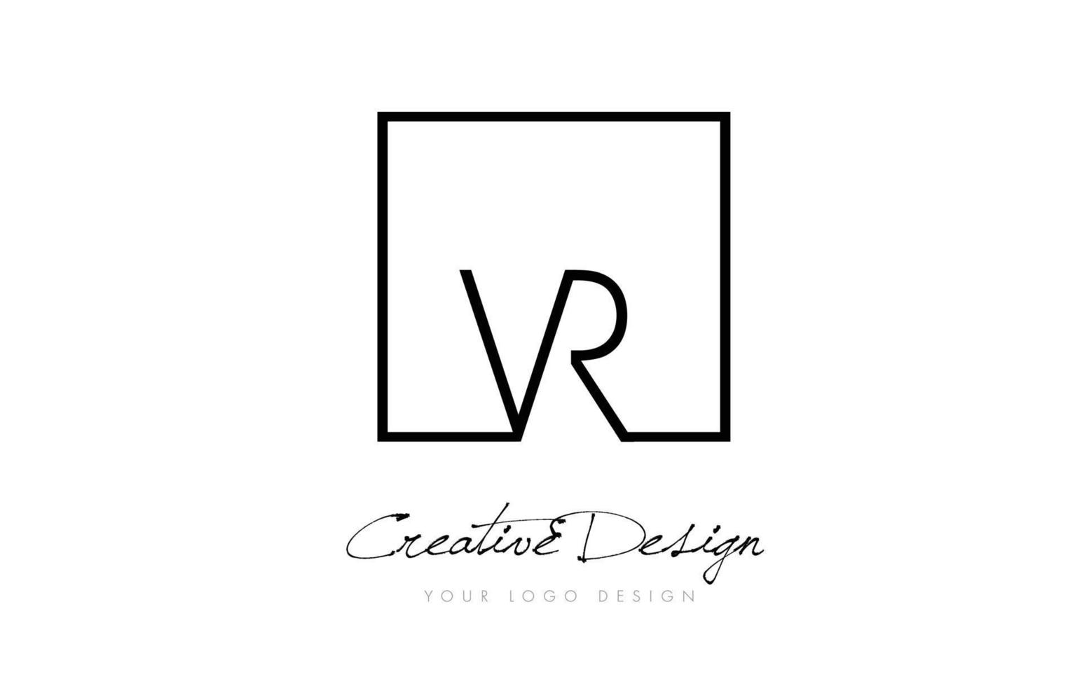 création de logo de lettre de cadre carré vr avec des couleurs noir et blanc. vecteur