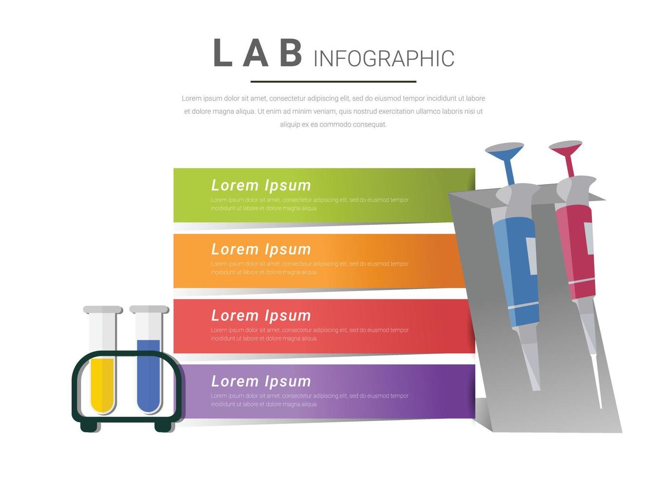 présentation infographique micropipette et tube à essai pour la science de laboratoire. vecteur
