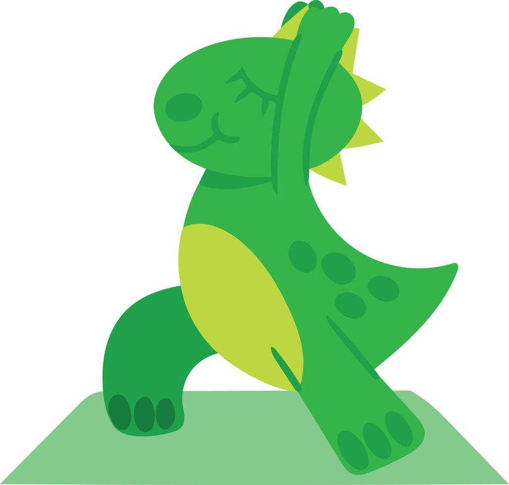 adorable dinosaure vert faisant du yoga sur tapis. illustration vectorielle isolée sur fond blanc. postures de yoga. élément de conception vecteur