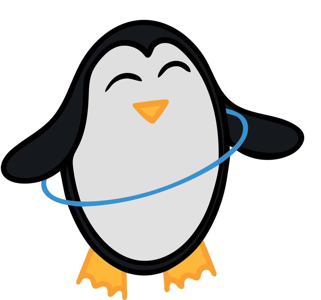 adorable pingouin tordant le hula hoop bleu. image de pingouin isolé sur fond blanc. illustration vectorielle vecteur