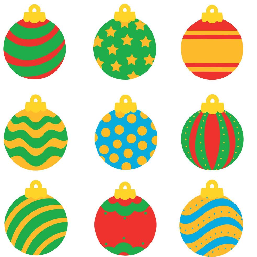 jeu de boules de Noël multicolores isolé sur fond blanc. image vectorielle à utiliser comme élément de conception dans les bannières de sites Web de cartes postales affiches pour les vacances vecteur