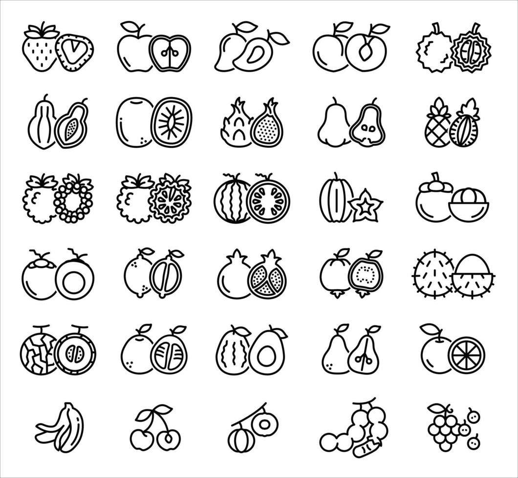 jeu d'icônes linéaires de fruits, vecteur, illustration. vecteur