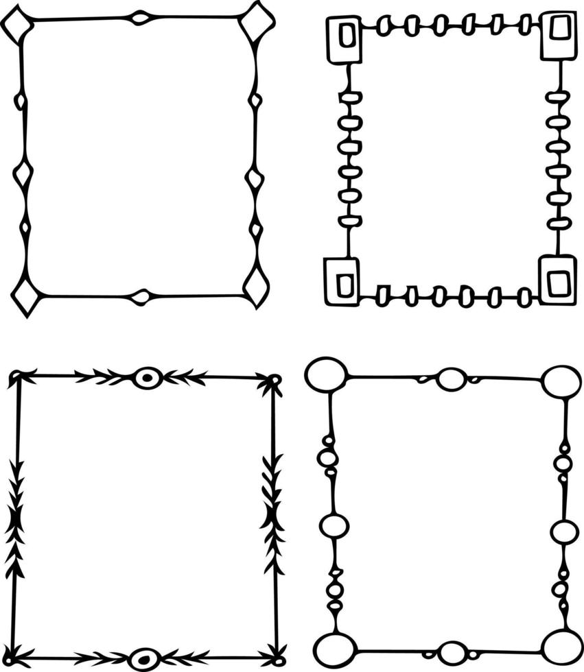 ensemble de cadres rectangulaires éléments dessinés à la main dans un style doodle. frontière scandinave monochrome vecteur