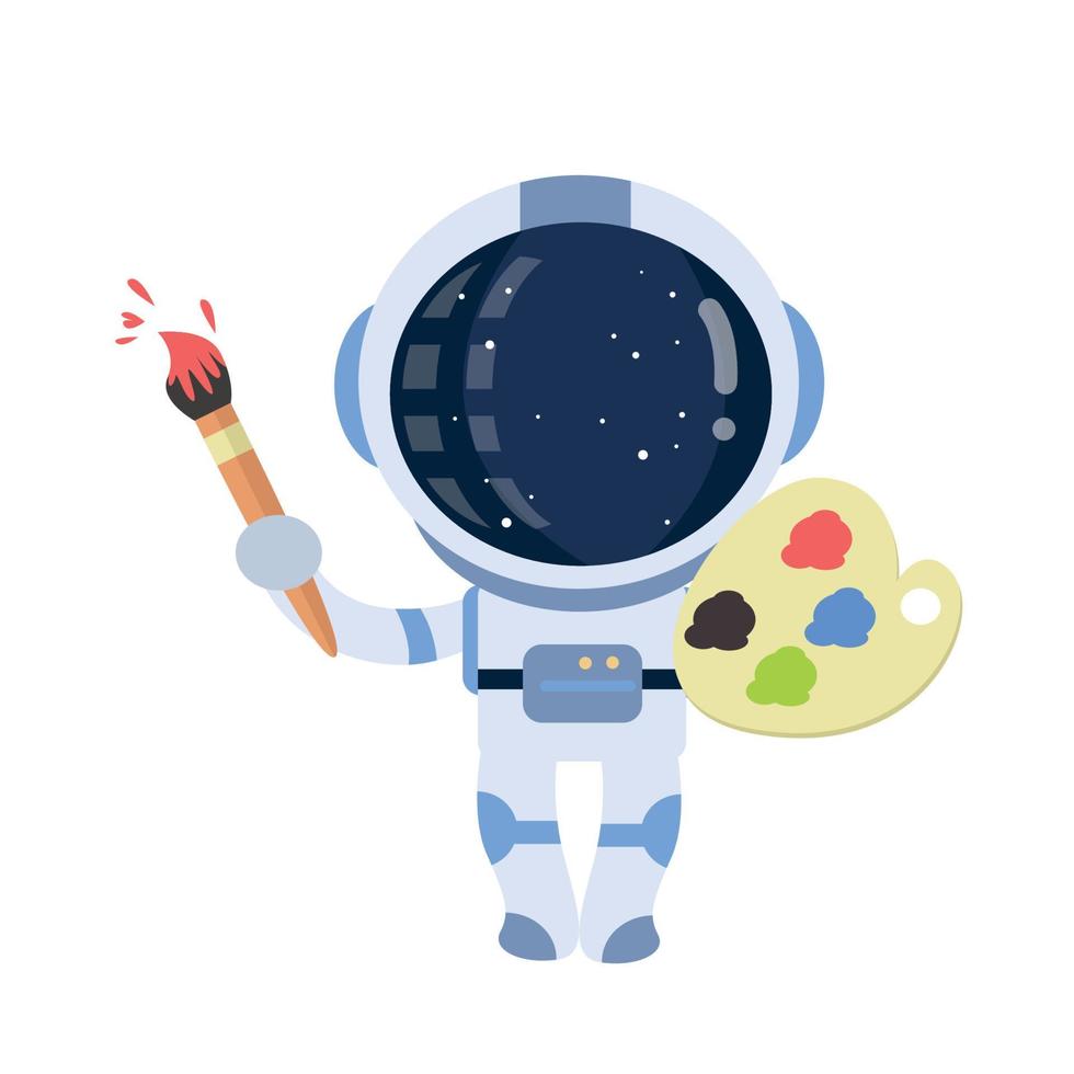 astronaute portant une palette de peinture. mascotte de dessin animé de dessin scientifique vecteur