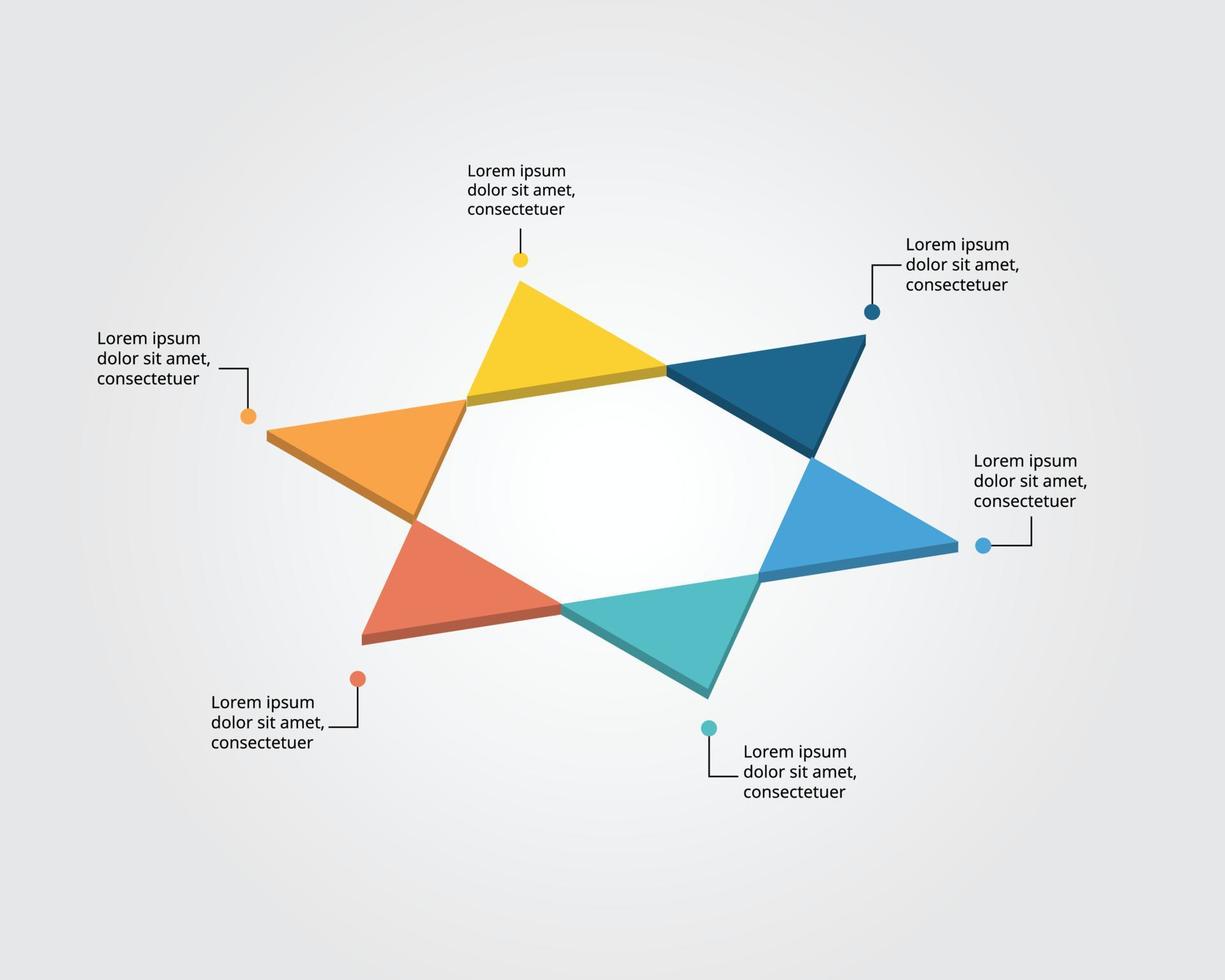 modèle de graphique en triangle pour infographie pour présentation pour 6 éléments vecteur