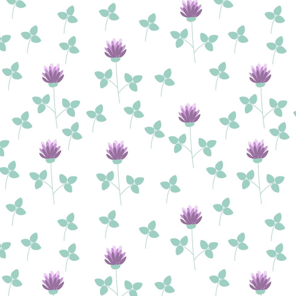 motif floral sans couture avec fleurs et feuilles de trèfle violet vecteur