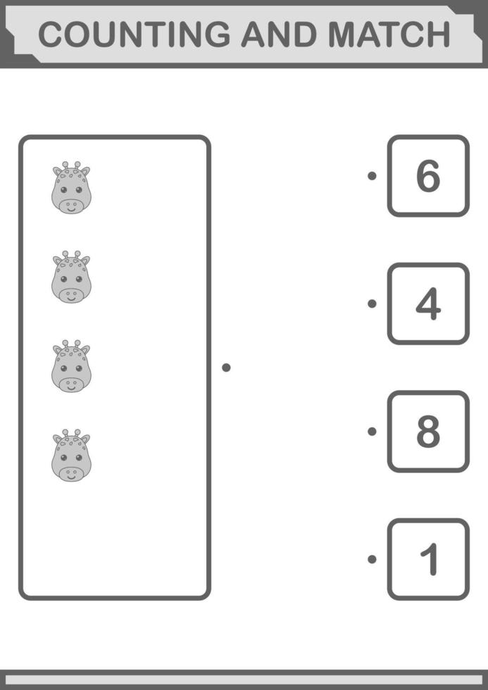 compter et faire correspondre le visage de la girafe. feuille de travail pour les enfants vecteur