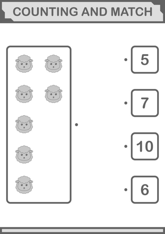 compter et faire correspondre le visage des moutons. feuille de travail pour les enfants vecteur