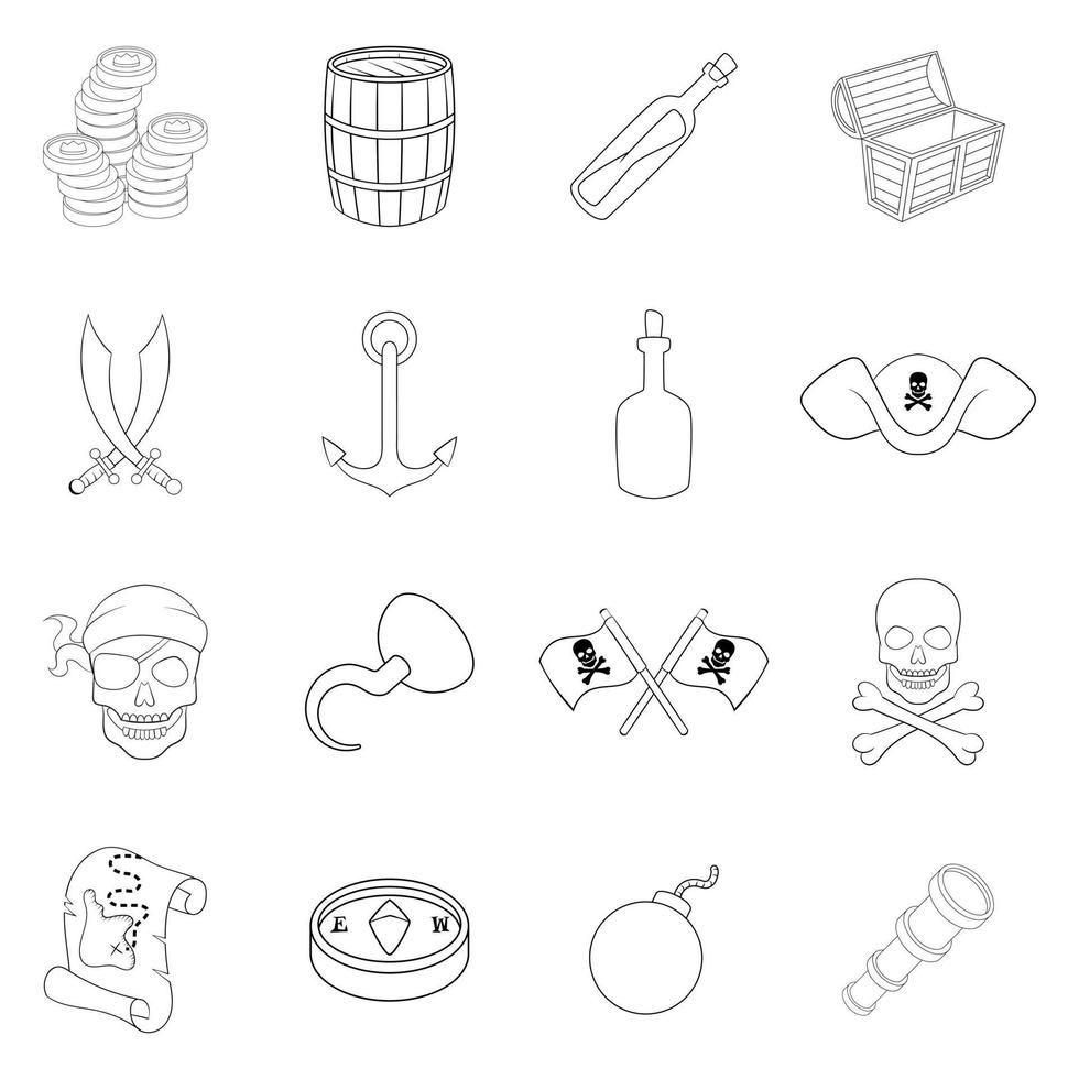 contours de l'ensemble d'icônes de symboles de la culture pirate vecteur