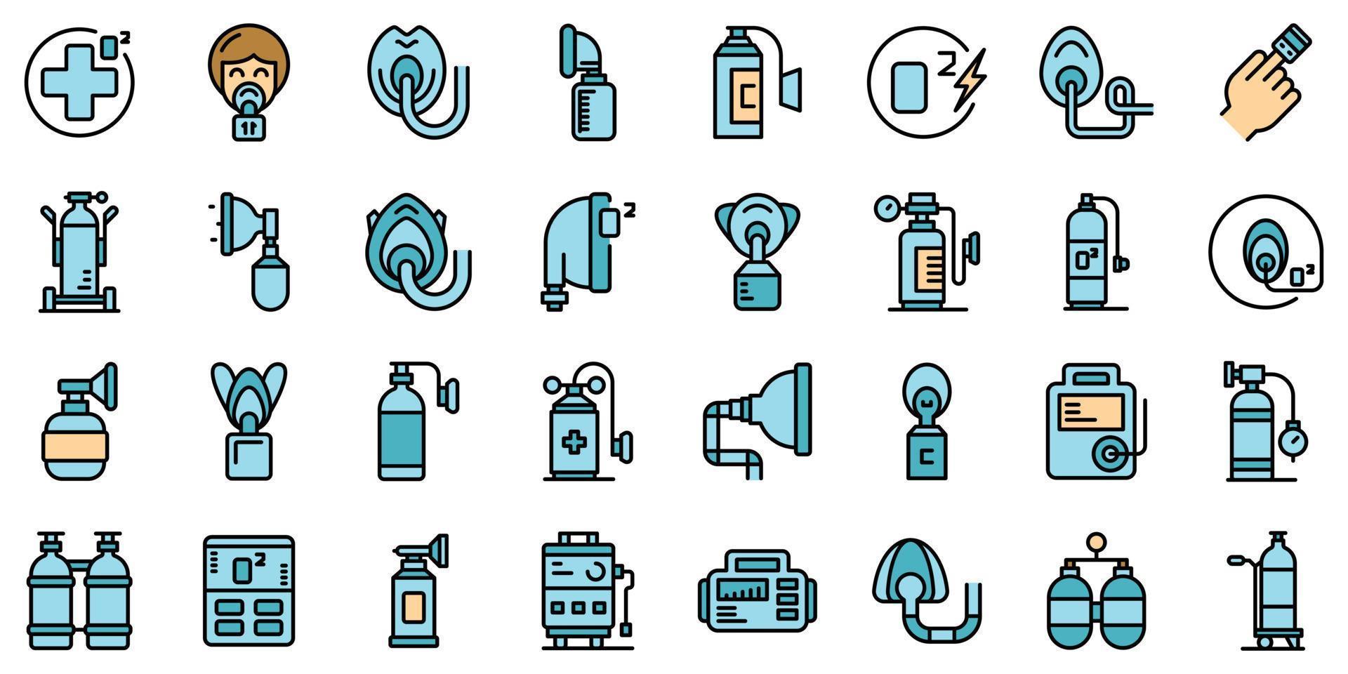 icônes de concentrateur d'oxygène médical mis vecteur plat