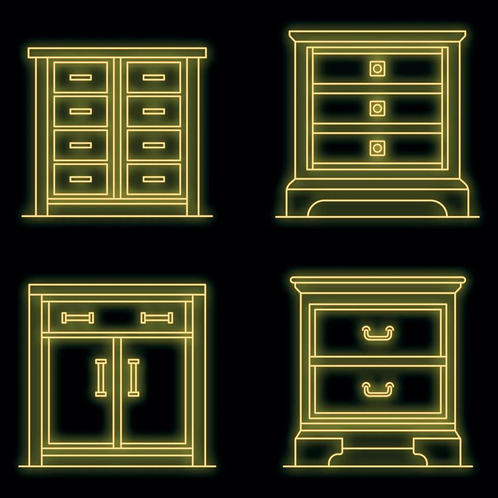 jeu d'icônes de table de chevet vecteur néon