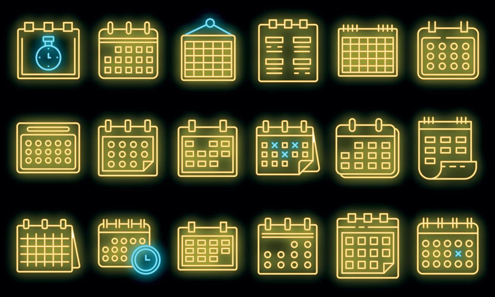 calendrier, icônes, ensemble, vecteur, néon vecteur