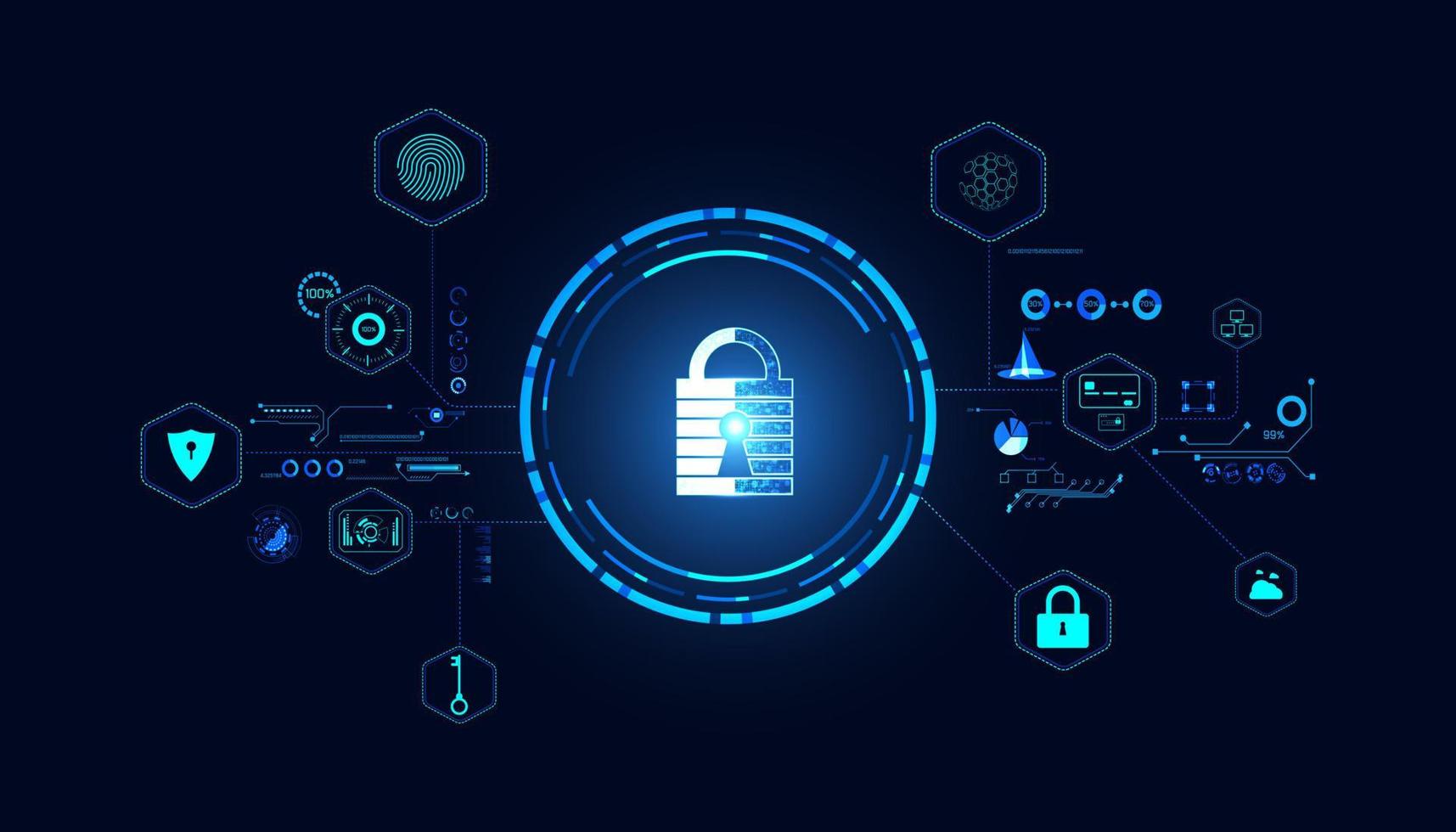 technologie abstraite cyber sécurité confidentialité concept de réseau d'informations protection de cadenas réseau numérique lien internet sur fond futur bleu hi tech vecteur