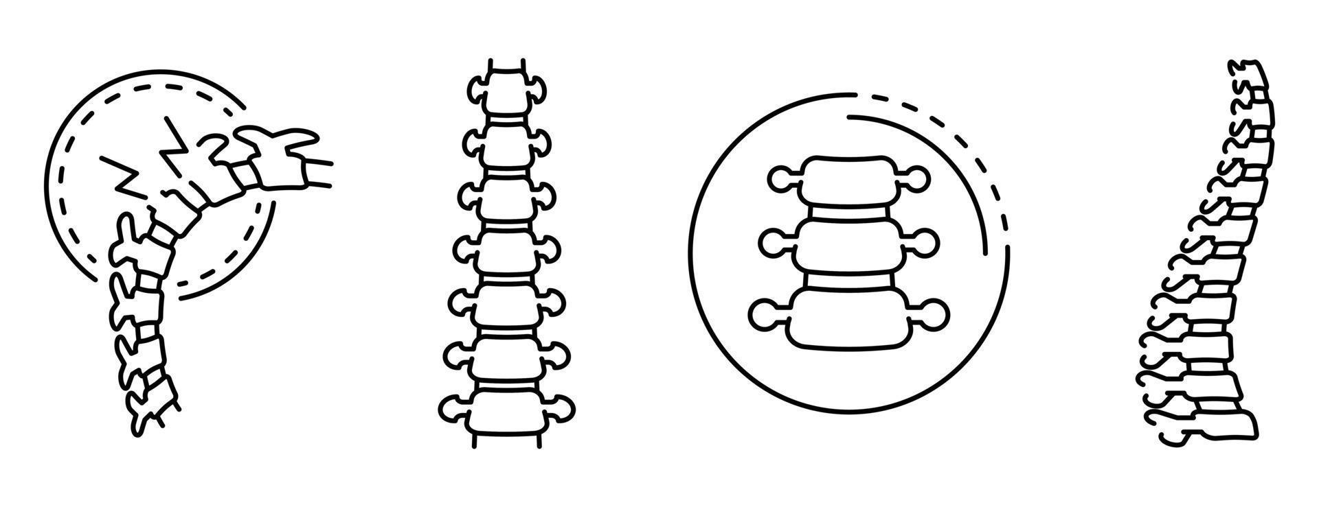 jeu d'icônes de colonne vertébrale, style de contour vecteur