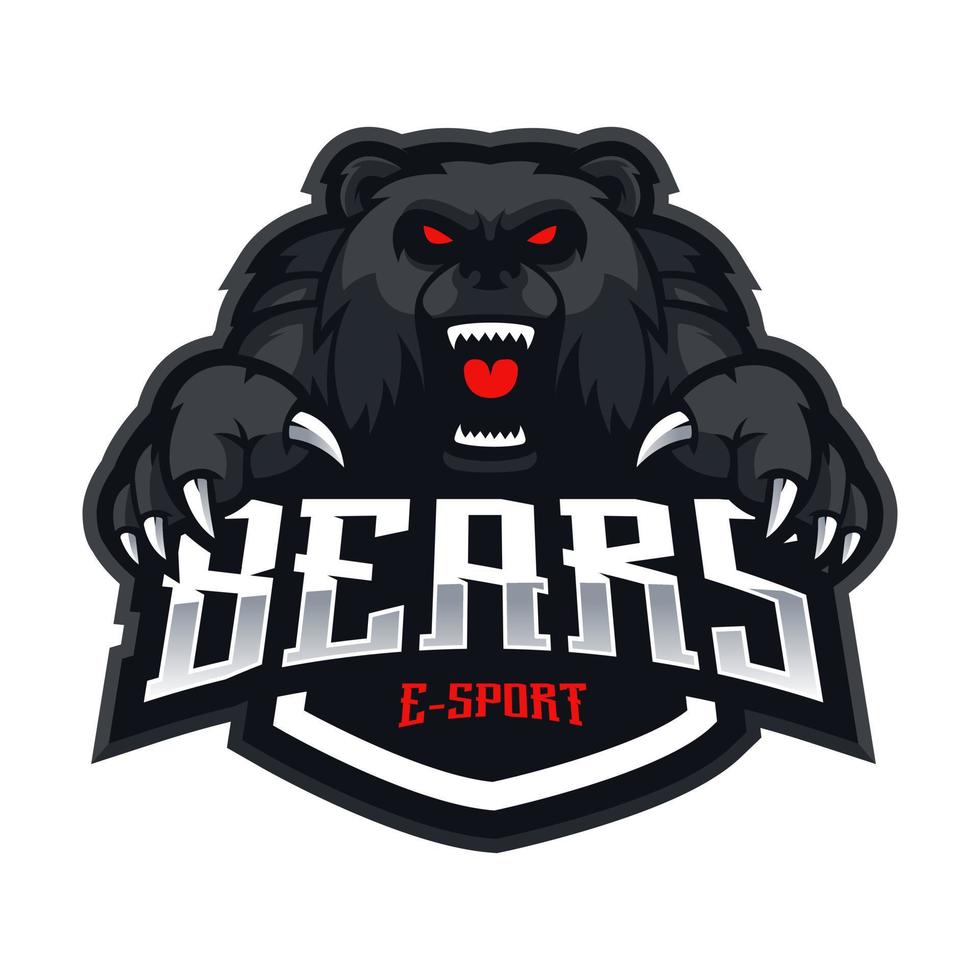 vecteur de conception de logo de mascotte d'ours esport avec style de concept d'illustration moderne pour l'impression de badge, d'emblème et de t-shirt. ours noirs pour l'équipe sportive