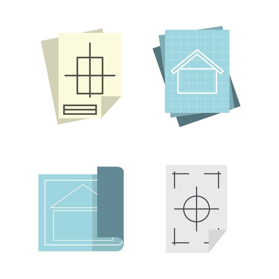 jeu d'icônes de papier architectural, style plat vecteur