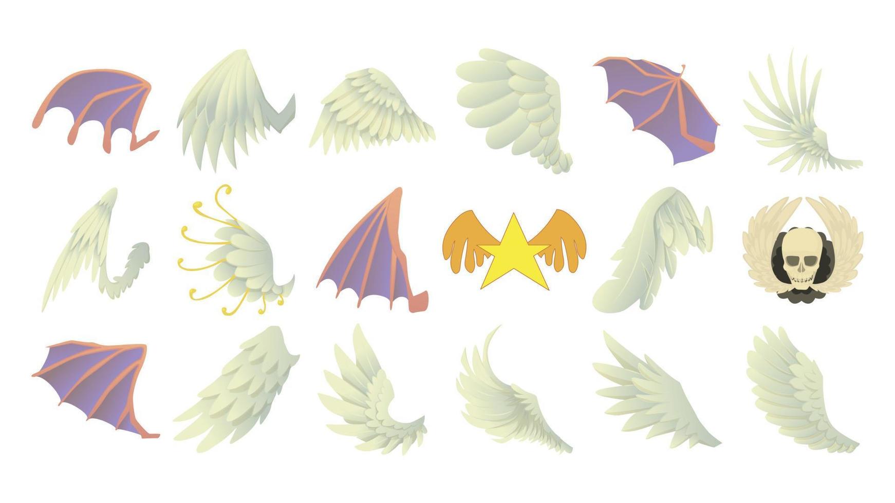 jeu d'icônes d'ailes, style dessin animé vecteur