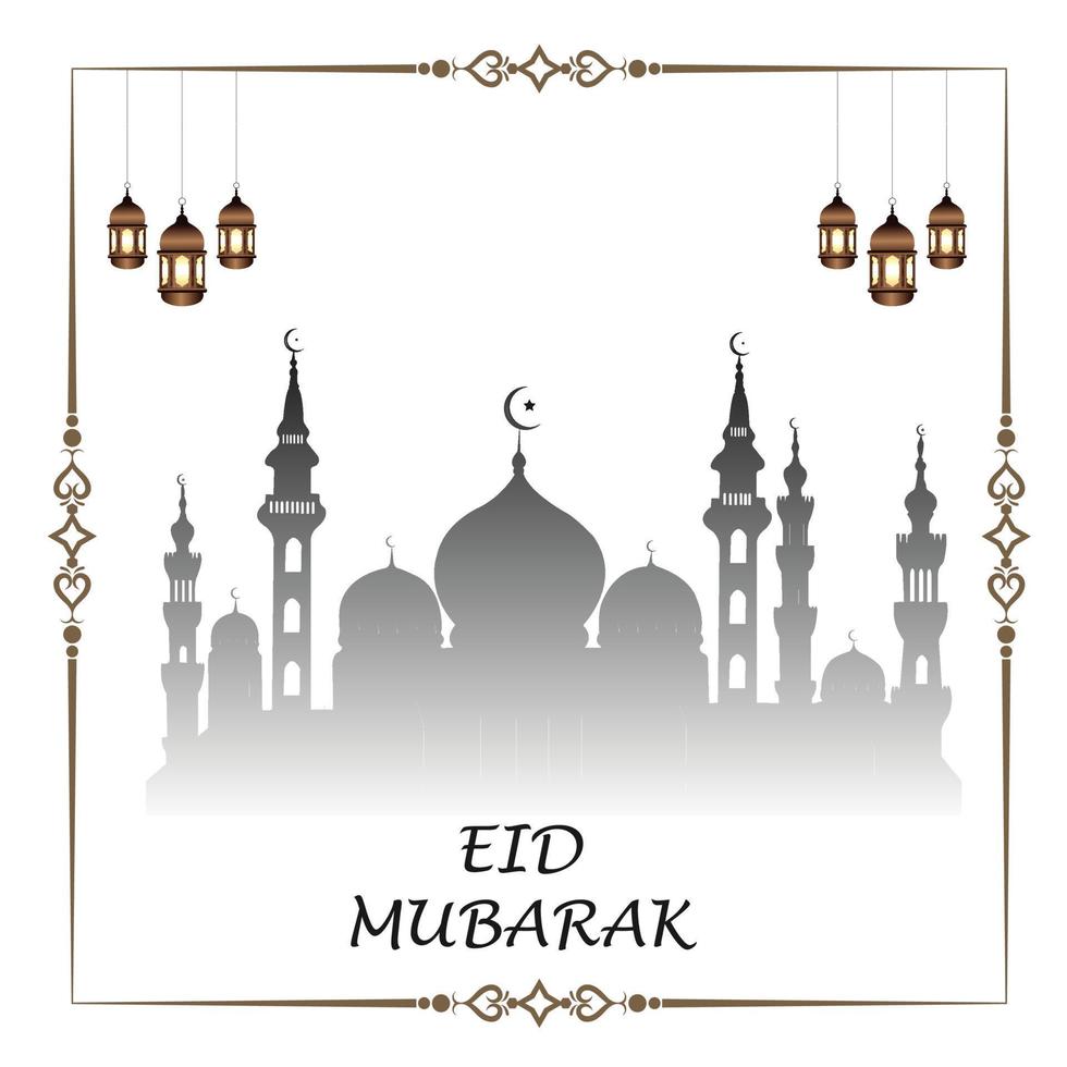 vecteur eid mubarak, ramadan souhaitant. arrière-plan islamique arabe. conception de cartes de voeux, lampes arabes.moon, mosquée, eid mubarak. publications sur les réseaux sociaux, modèle de bannière de réseaux sociaux,